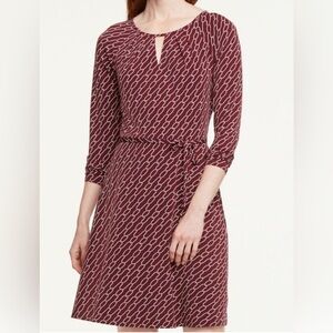 Ann Taylor Factory M Burgundy Keyhole Long Sleeve Flare Dress Business Office